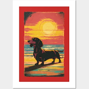 Dachshund Retro Vintage Sunset Posters and Art